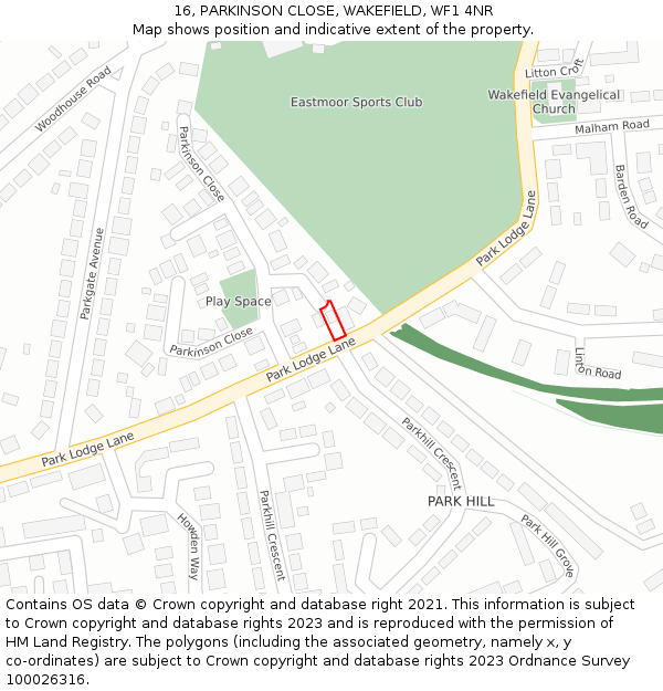 16, PARKINSON CLOSE, WAKEFIELD, WF1 4NR: Location map and indicative extent of plot