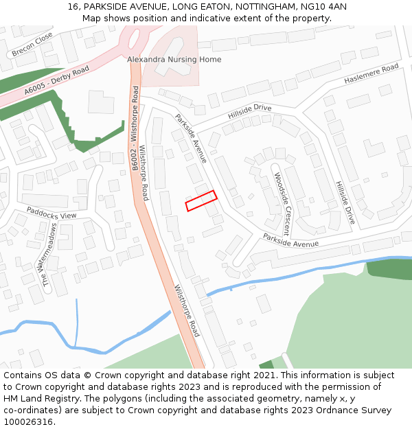 16, PARKSIDE AVENUE, LONG EATON, NOTTINGHAM, NG10 4AN: Location map and indicative extent of plot