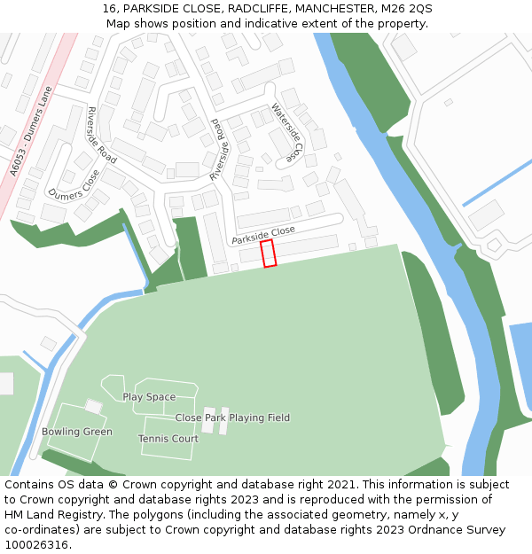 16, PARKSIDE CLOSE, RADCLIFFE, MANCHESTER, M26 2QS: Location map and indicative extent of plot