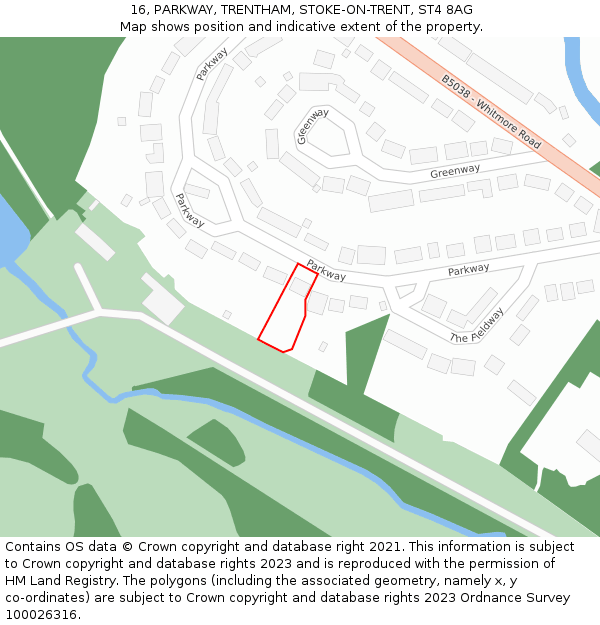 16, PARKWAY, TRENTHAM, STOKE-ON-TRENT, ST4 8AG: Location map and indicative extent of plot