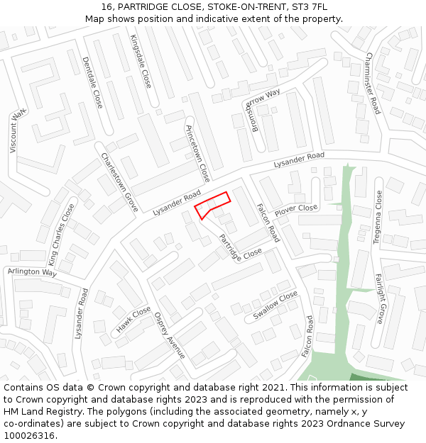 16, PARTRIDGE CLOSE, STOKE-ON-TRENT, ST3 7FL: Location map and indicative extent of plot