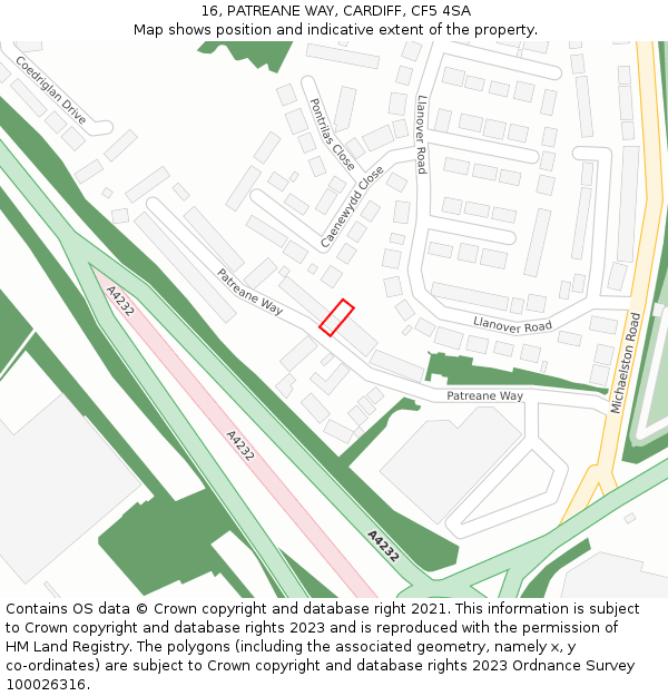 16, PATREANE WAY, CARDIFF, CF5 4SA: Location map and indicative extent of plot