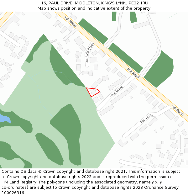 16, PAUL DRIVE, MIDDLETON, KING'S LYNN, PE32 1RU: Location map and indicative extent of plot