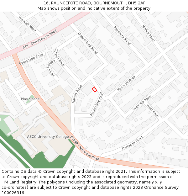 16, PAUNCEFOTE ROAD, BOURNEMOUTH, BH5 2AF: Location map and indicative extent of plot
