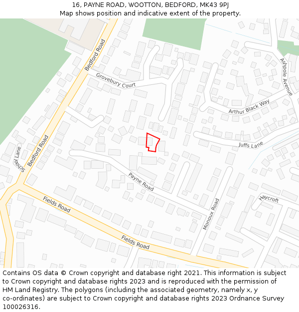 16, PAYNE ROAD, WOOTTON, BEDFORD, MK43 9PJ: Location map and indicative extent of plot
