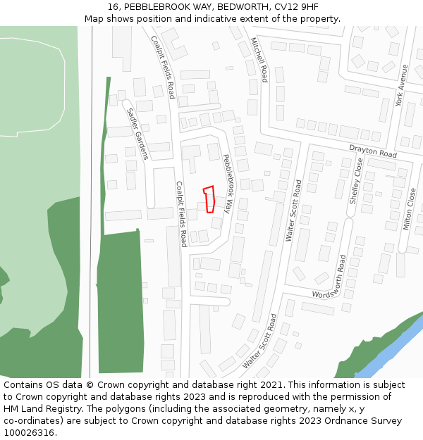 16, PEBBLEBROOK WAY, BEDWORTH, CV12 9HF: Location map and indicative extent of plot