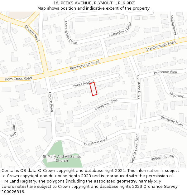 16, PEEKS AVENUE, PLYMOUTH, PL9 9BZ: Location map and indicative extent of plot