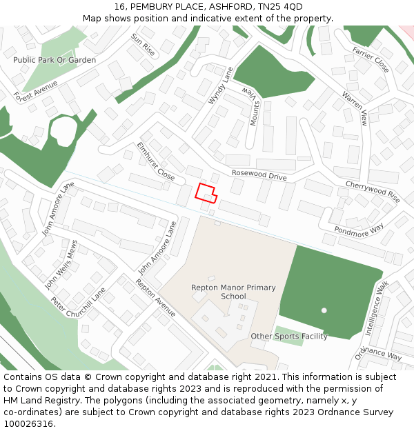 16, PEMBURY PLACE, ASHFORD, TN25 4QD: Location map and indicative extent of plot