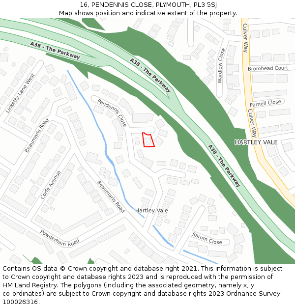 16, PENDENNIS CLOSE, PLYMOUTH, PL3 5SJ: Location map and indicative extent of plot