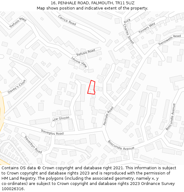 16, PENHALE ROAD, FALMOUTH, TR11 5UZ: Location map and indicative extent of plot