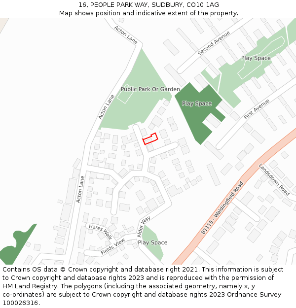 16, PEOPLE PARK WAY, SUDBURY, CO10 1AG: Location map and indicative extent of plot