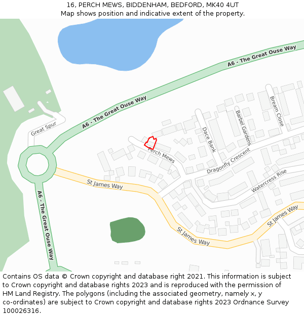 16, PERCH MEWS, BIDDENHAM, BEDFORD, MK40 4UT: Location map and indicative extent of plot