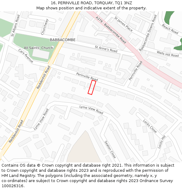 16, PERINVILLE ROAD, TORQUAY, TQ1 3NZ: Location map and indicative extent of plot