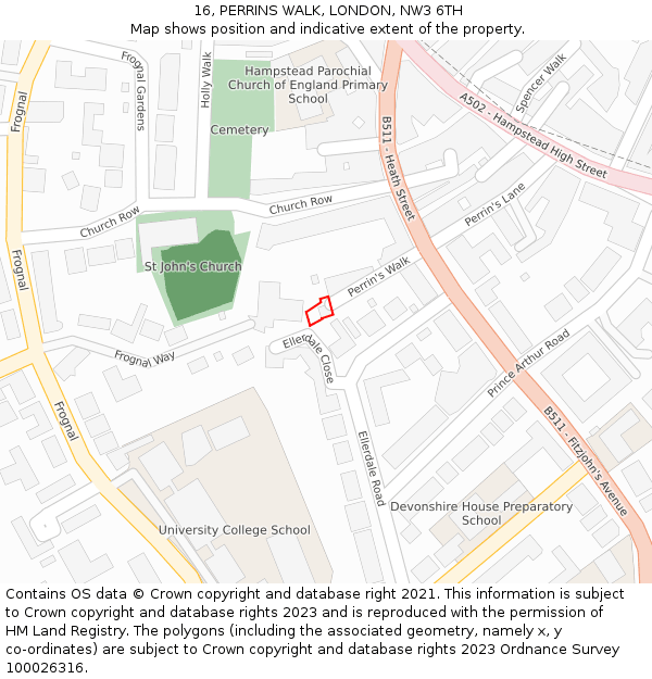 16, PERRINS WALK, LONDON, NW3 6TH: Location map and indicative extent of plot