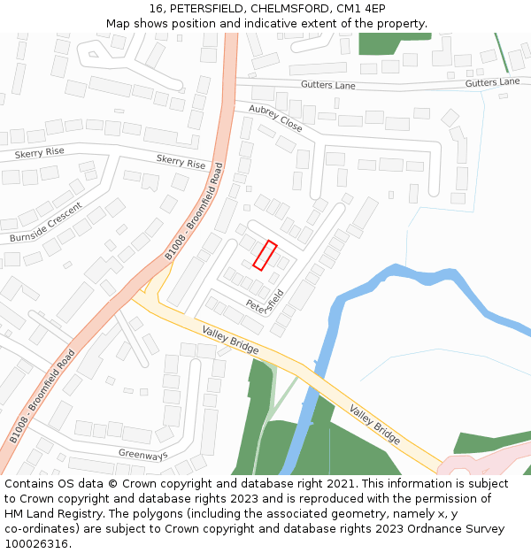 16, PETERSFIELD, CHELMSFORD, CM1 4EP: Location map and indicative extent of plot