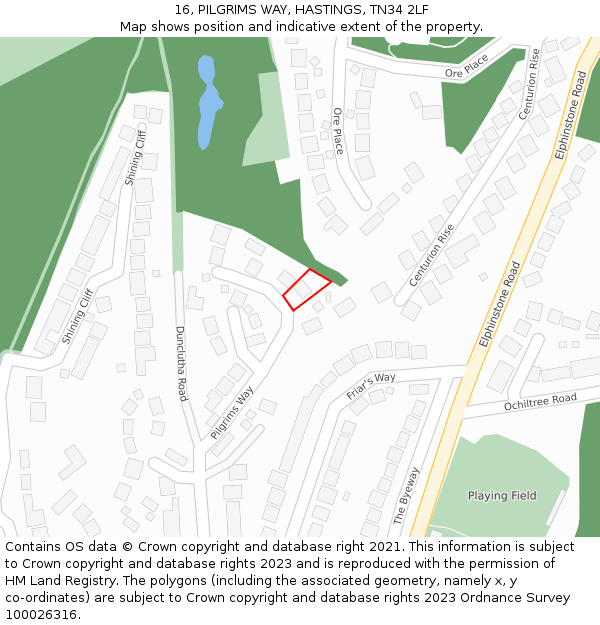 16, PILGRIMS WAY, HASTINGS, TN34 2LF: Location map and indicative extent of plot