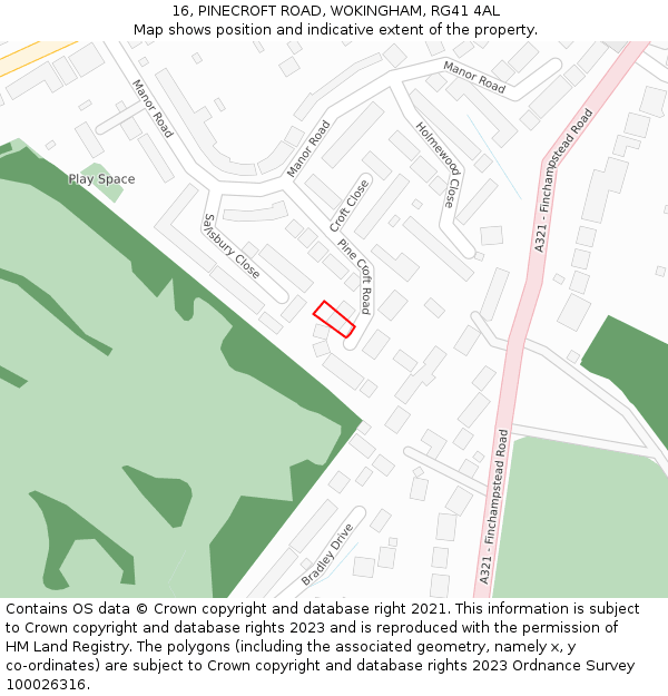 16, PINECROFT ROAD, WOKINGHAM, RG41 4AL: Location map and indicative extent of plot