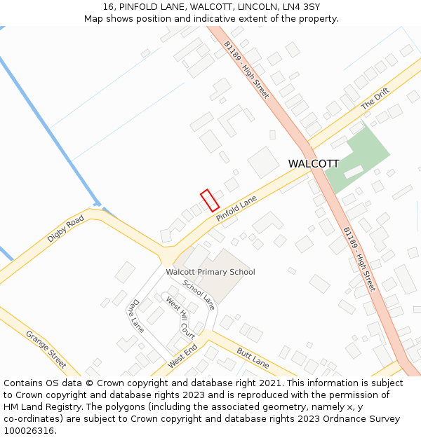 16, PINFOLD LANE, WALCOTT, LINCOLN, LN4 3SY: Location map and indicative extent of plot