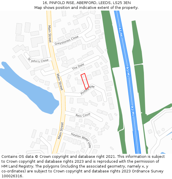 16, PINFOLD RISE, ABERFORD, LEEDS, LS25 3EN: Location map and indicative extent of plot