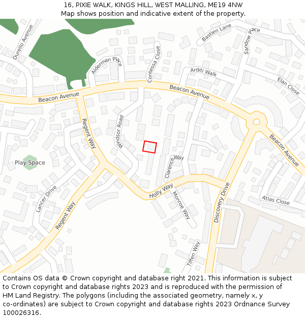 16, PIXIE WALK, KINGS HILL, WEST MALLING, ME19 4NW: Location map and indicative extent of plot