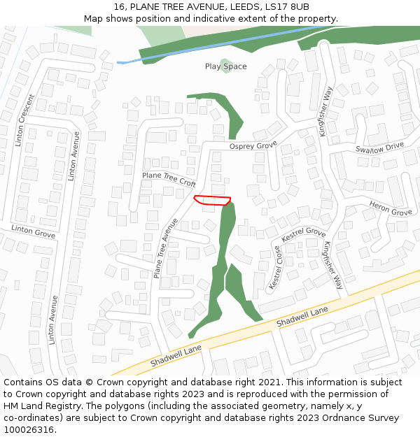 16, PLANE TREE AVENUE, LEEDS, LS17 8UB: Location map and indicative extent of plot