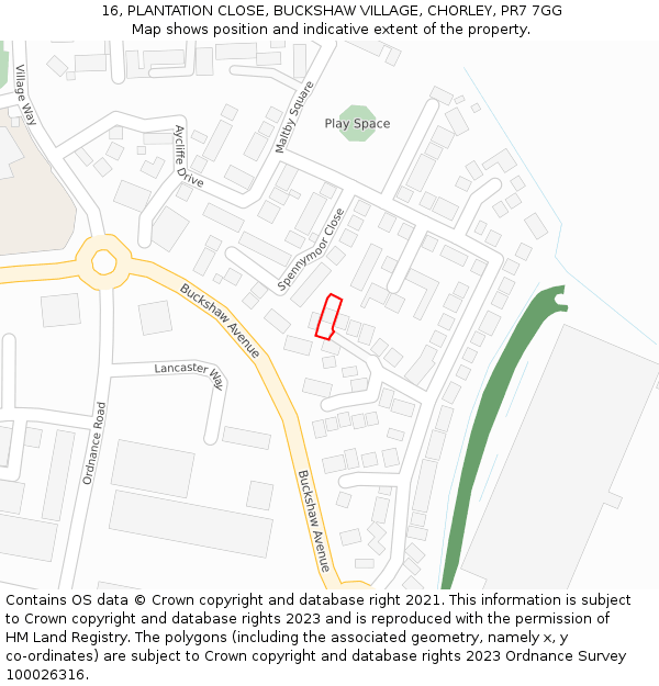 16, PLANTATION CLOSE, BUCKSHAW VILLAGE, CHORLEY, PR7 7GG: Location map and indicative extent of plot