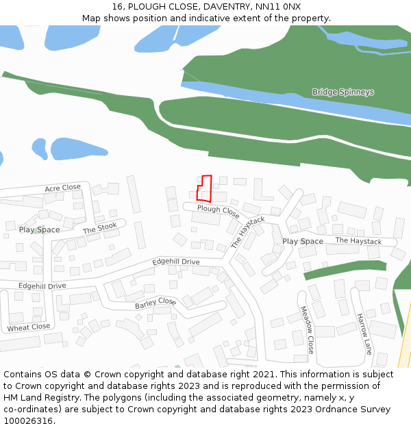 16, PLOUGH CLOSE, DAVENTRY, NN11 0NX: Location map and indicative extent of plot
