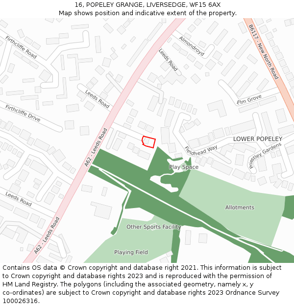 16, POPELEY GRANGE, LIVERSEDGE, WF15 6AX: Location map and indicative extent of plot