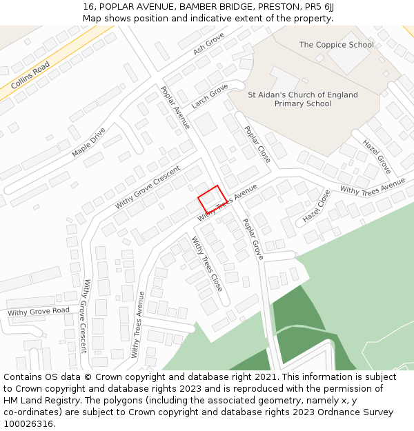 16, POPLAR AVENUE, BAMBER BRIDGE, PRESTON, PR5 6JJ: Location map and indicative extent of plot