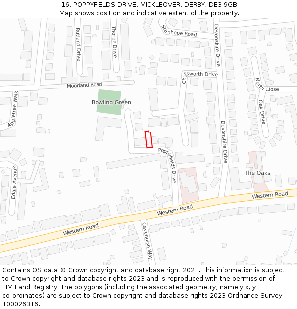 16, POPPYFIELDS DRIVE, MICKLEOVER, DERBY, DE3 9GB: Location map and indicative extent of plot