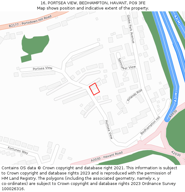 16, PORTSEA VIEW, BEDHAMPTON, HAVANT, PO9 3FE: Location map and indicative extent of plot
