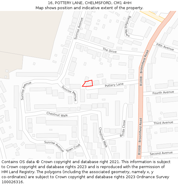 16, POTTERY LANE, CHELMSFORD, CM1 4HH: Location map and indicative extent of plot