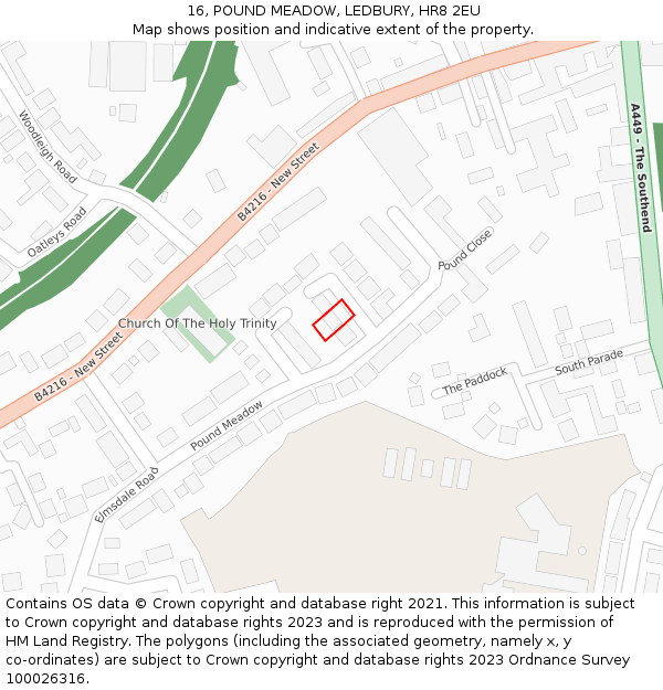 16, POUND MEADOW, LEDBURY, HR8 2EU: Location map and indicative extent of plot