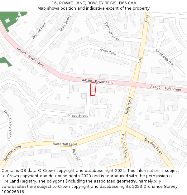 16, POWKE LANE, ROWLEY REGIS, B65 0AA: Location map and indicative extent of plot