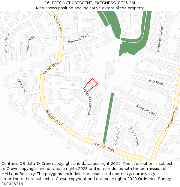 16, PRECINCT CRESCENT, SKEGNESS, PE25 3AL: Location map and indicative extent of plot