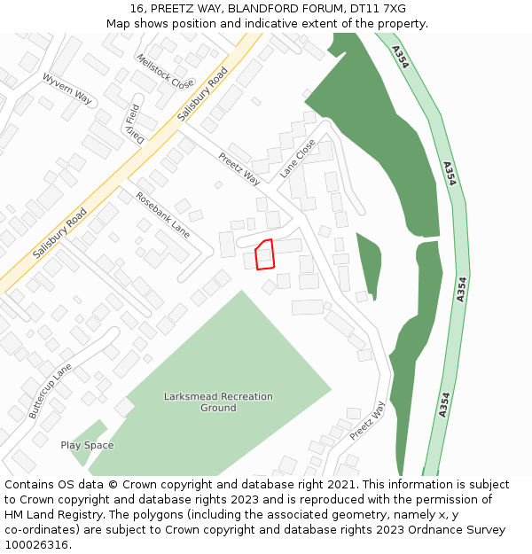16, PREETZ WAY, BLANDFORD FORUM, DT11 7XG: Location map and indicative extent of plot