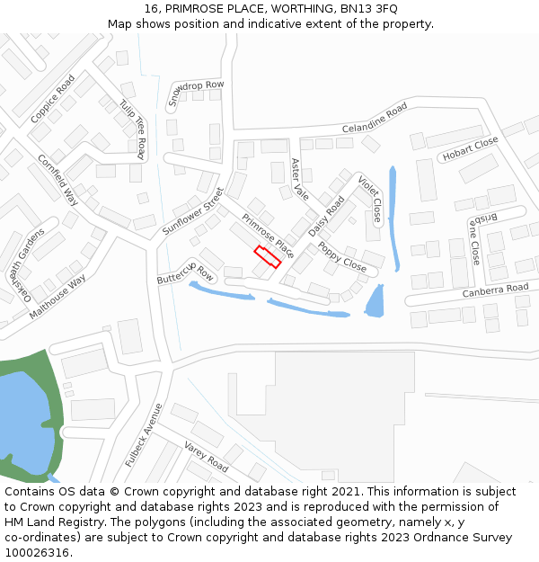 16, PRIMROSE PLACE, WORTHING, BN13 3FQ: Location map and indicative extent of plot