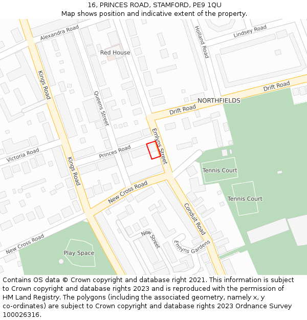 16, PRINCES ROAD, STAMFORD, PE9 1QU: Location map and indicative extent of plot