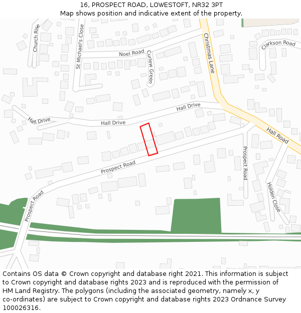 16, PROSPECT ROAD, LOWESTOFT, NR32 3PT: Location map and indicative extent of plot