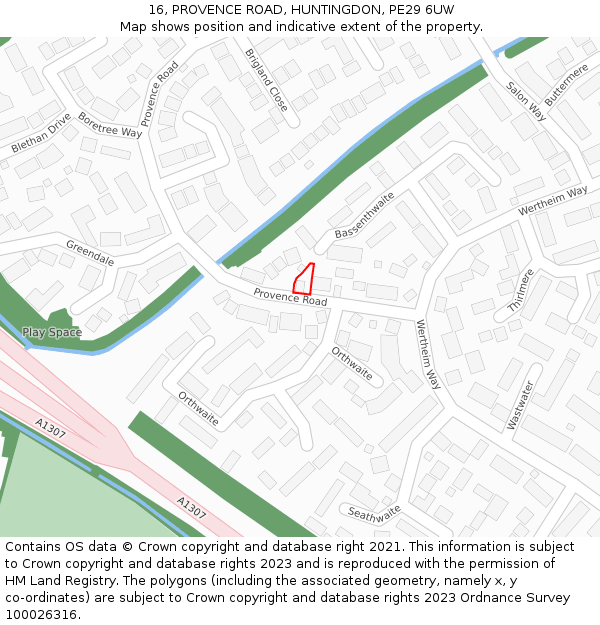 16, PROVENCE ROAD, HUNTINGDON, PE29 6UW: Location map and indicative extent of plot