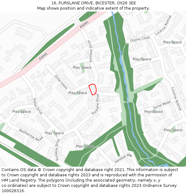 16, PURSLANE DRIVE, BICESTER, OX26 3EE: Location map and indicative extent of plot