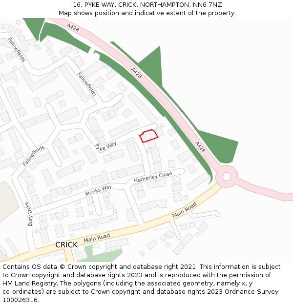 16, PYKE WAY, CRICK, NORTHAMPTON, NN6 7NZ: Location map and indicative extent of plot