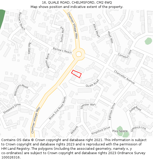 16, QUALE ROAD, CHELMSFORD, CM2 6WQ: Location map and indicative extent of plot
