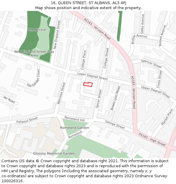 16, QUEEN STREET, ST ALBANS, AL3 4PJ: Location map and indicative extent of plot