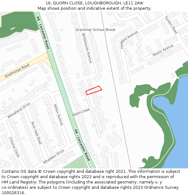 16, QUORN CLOSE, LOUGHBOROUGH, LE11 2AW: Location map and indicative extent of plot