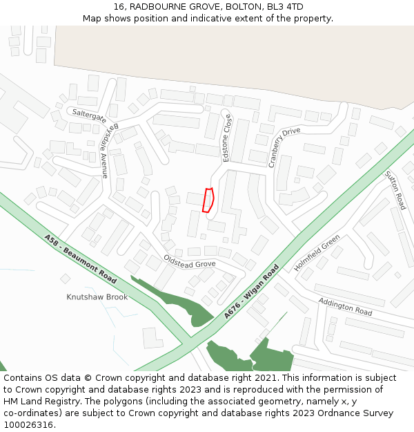 16, RADBOURNE GROVE, BOLTON, BL3 4TD: Location map and indicative extent of plot