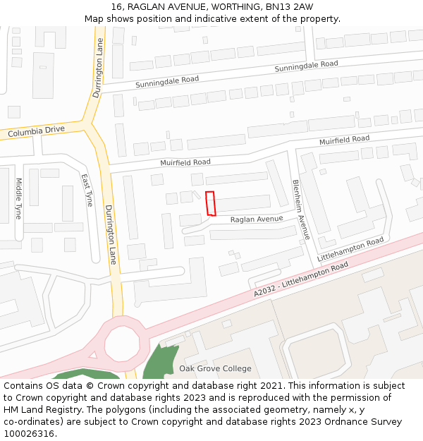 16, RAGLAN AVENUE, WORTHING, BN13 2AW: Location map and indicative extent of plot