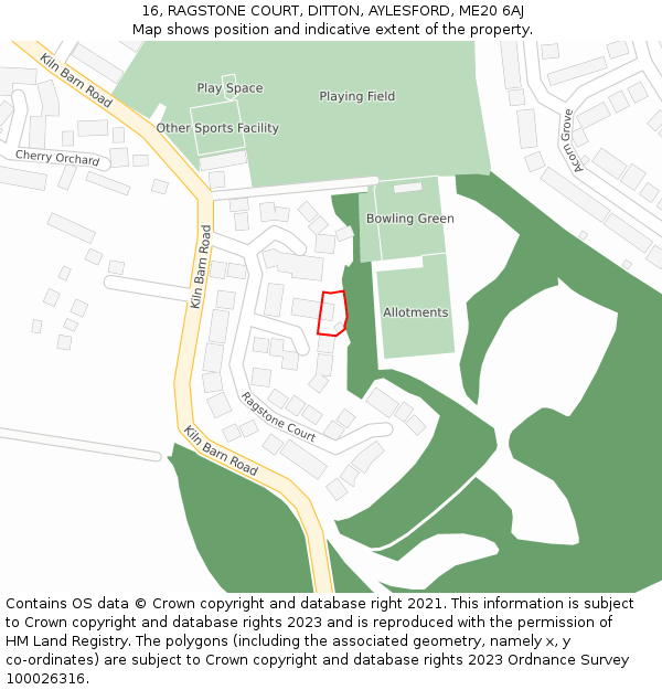16, RAGSTONE COURT, DITTON, AYLESFORD, ME20 6AJ: Location map and indicative extent of plot