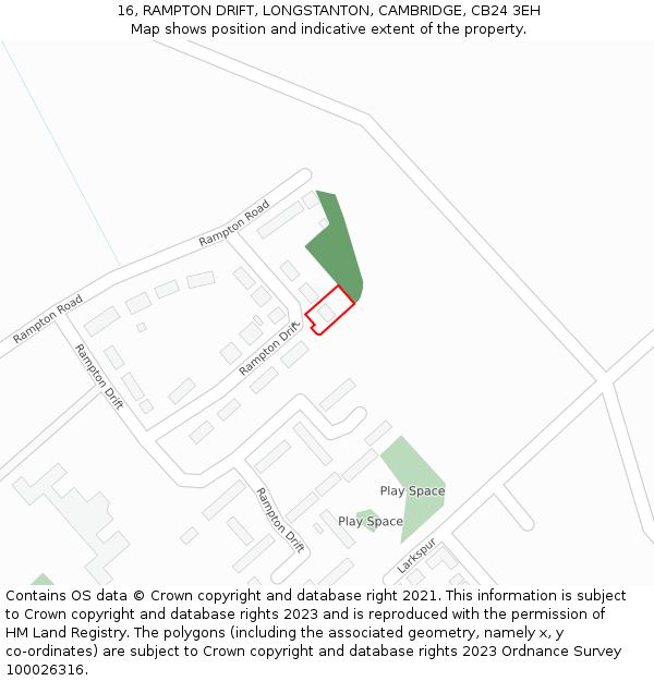 16, RAMPTON DRIFT, LONGSTANTON, CAMBRIDGE, CB24 3EH: Location map and indicative extent of plot