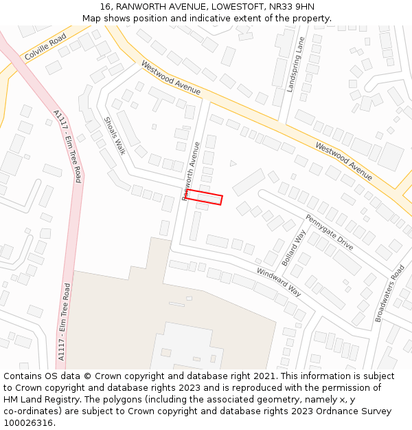 16, RANWORTH AVENUE, LOWESTOFT, NR33 9HN: Location map and indicative extent of plot